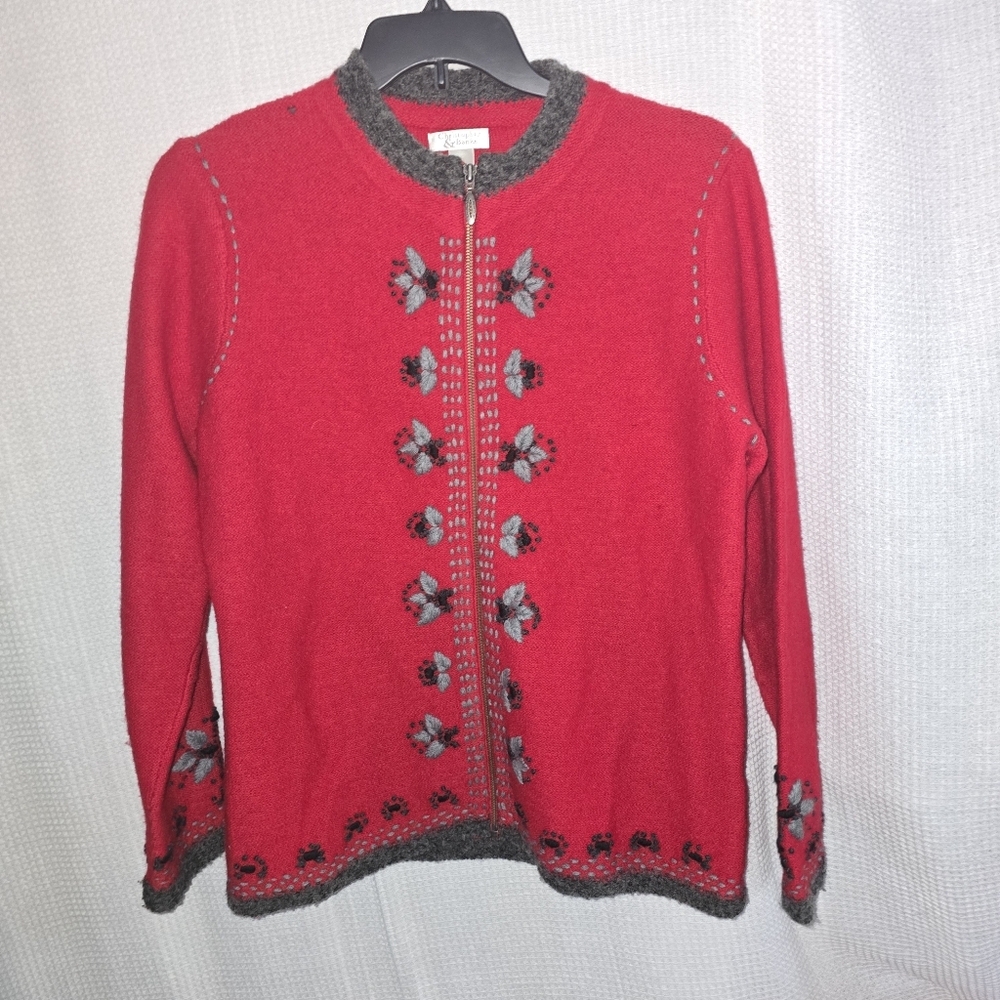 2006 Christopher & Banks Multicolored Zip Up Sweater Sz. Large Wool Blend FLAWS